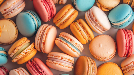 Colorful macarons on white background
