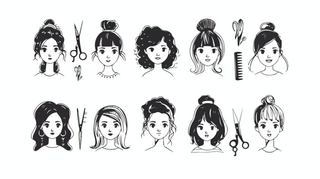 Haircuts of woman set vector illustration.