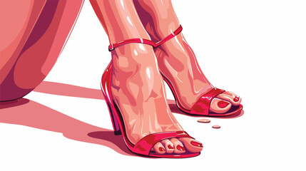 Beautiful woman feet closeup with red nail polish 