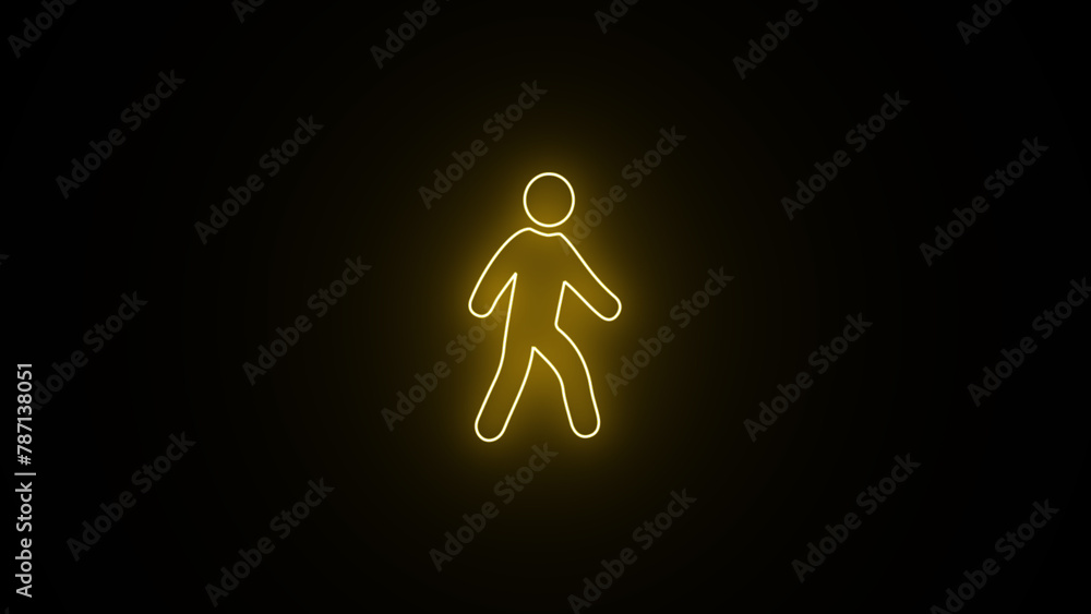 Poster neon line glowing pedestrian sign. walking neon icon. editable line icon of stick man or stick figur