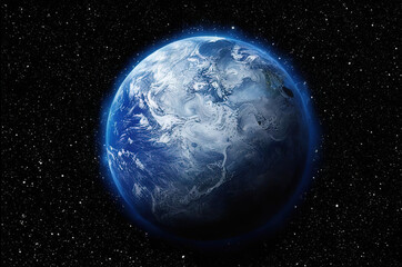Earth hour concept. Planet Earth surface in dark deep space.Save the environment.Copy space.