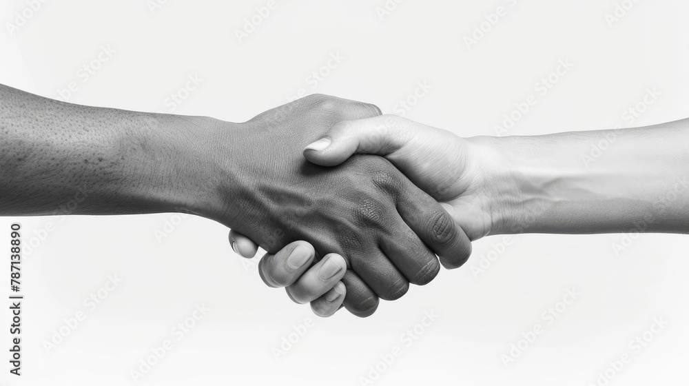 Aufkleber a firm handshake between two partners. black and white image on an isolated background...