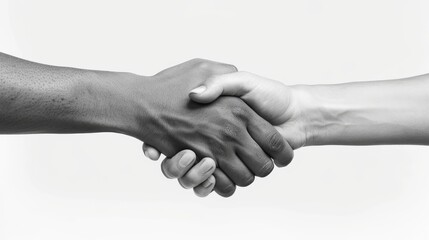 A firm handshake between two partners. Black and white image on an isolated background...
