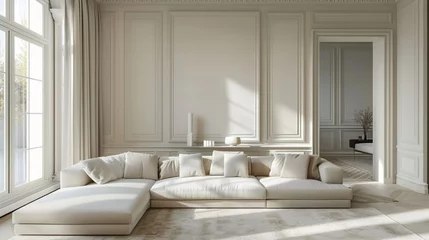 Poster Elegant interior design in soft neutral tones, showcasing minimalist furniture, clean architecture, and the beauty of simplicity © DJSPIDA FOTO
