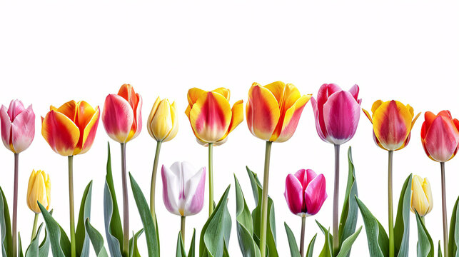 Vibrant Tulips: A Captivating Composition on a White Background.