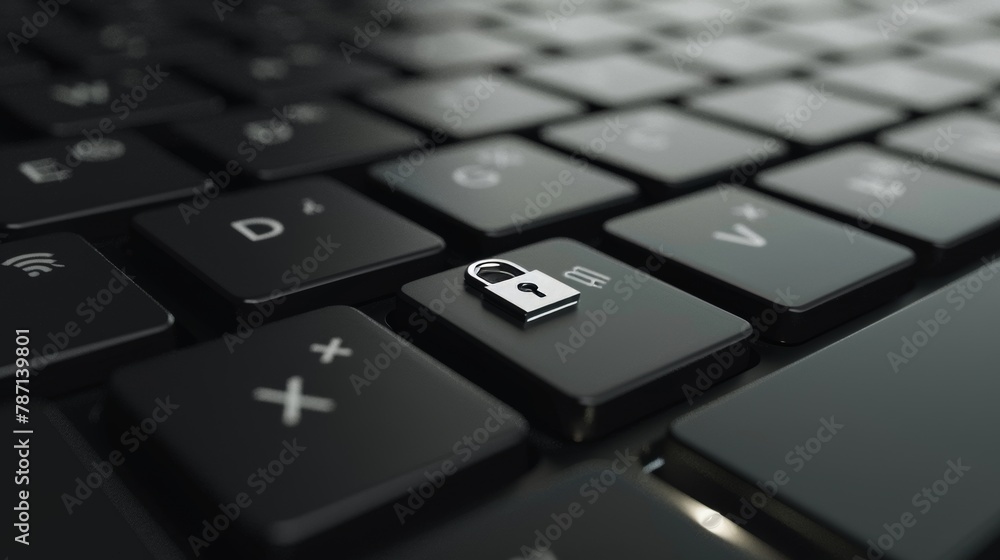 Poster a keyboard with a closed lock button symbolizes data security and data protection.