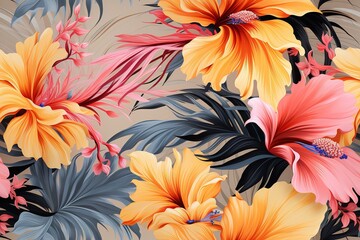 Seamless pattern, abstract art. Watercolor painting, children's wallpaper. Hand drawn plants. Palms, rainforest, leaves, flowers. modern Art. Prints, wallpapers, posters, cards, murals