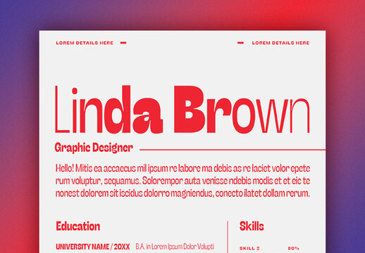 White and Red Resume Layout with Bold Typography