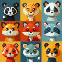 Fototapeta premium Set of avatars representing different animals. Colourful and attractive animal illustration in vectorial, safari, zoo animals