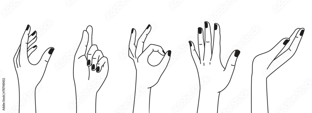 Poster Vector set of abstract logo design template in simple linear style - holding hands gestures - tattoo design elements, posters, cards elements