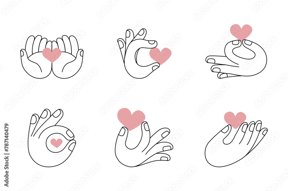 Poster Vector abstract logo design template in simple linear style - hands gesture, love and friendship concepts - tattoo and sticker design element