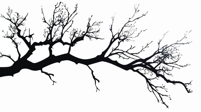 Black and white tree branch silhouette flat vector 
