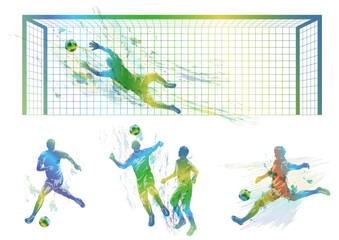 Soccer Players Vector Silhouette Illustration Set Isolated On A White Background.