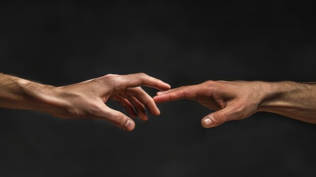 Combined hands of a male and female. On a black background.