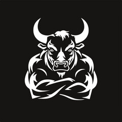 Illustration of a muscular bull with arms crossed  in vectorial