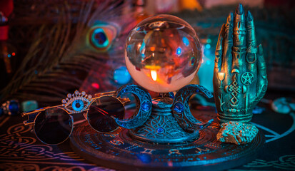 Eyeglasses with third eye. Concept of energy chakras of human. Esoteric concept. Spiritually healing