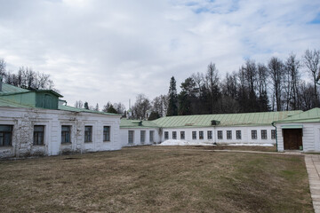 Serednikovo manor, mansion, palace, white building. Equestrian building, arena in the Serednikovo...