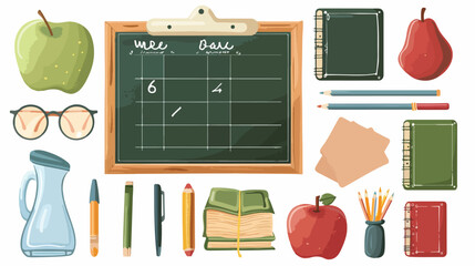 Blackboard apple school supplies flat vector 