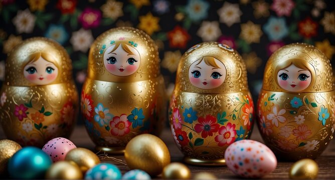 Background with Russian souvenirs - matryoshka dolls