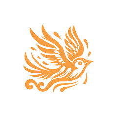 Orange and White Illustration of Flying Bird Tattoo