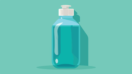Blue Mouthwash plastic bottle icon isolated on green