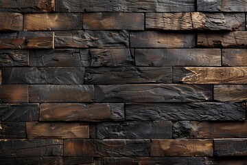 Charred wood planks stacked together to form a rustic background or texture