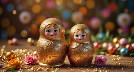 Background with Russian souvenirs - matryoshka dolls