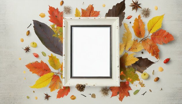 Seasonal Showcase: Mockup of Empty Photo Frame with Autumn Decoration