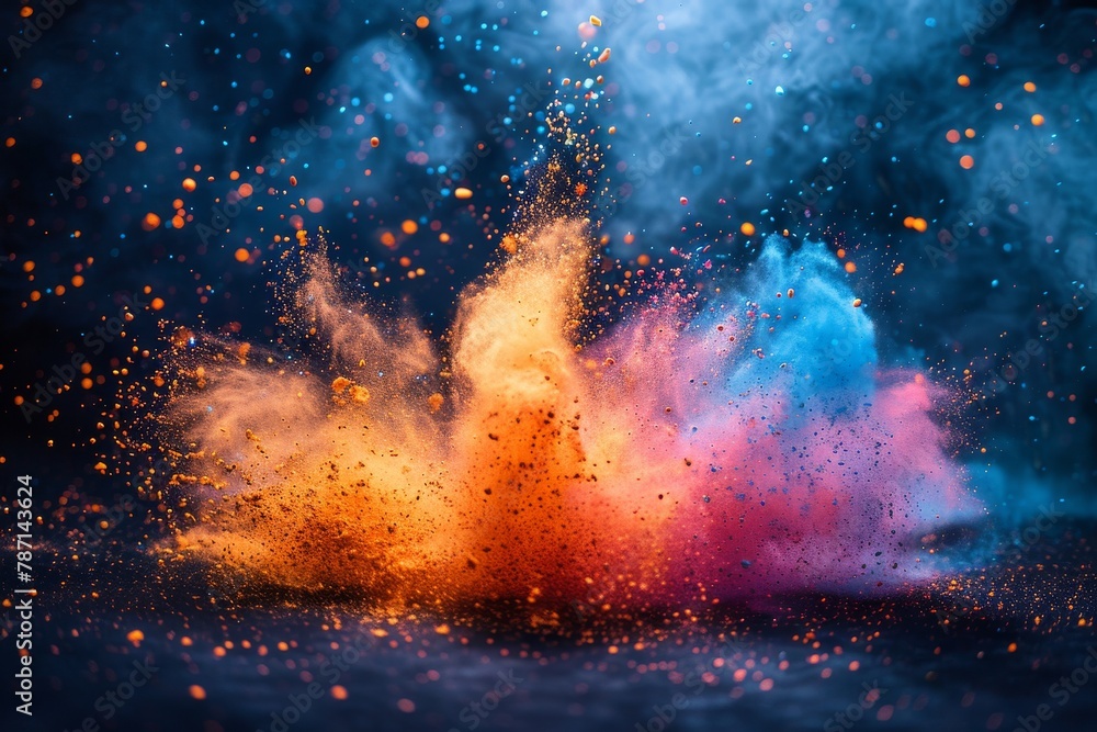 Aufkleber a dynamic image showcasing a burst of colorful powdery explosion against a dark background, creating