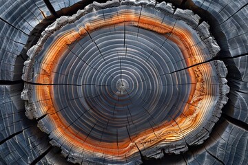 Naklejka premium Cross-section of a tree trunk with visible annual rings. Isolated on a white background.