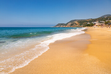 Golden sands and turquoise waves at Kleopatra Beach Alanya Turkey