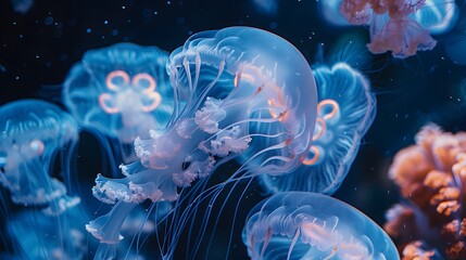 Abstract Sea Life Background: Glowing Purple Jellyfish Wallpaper.