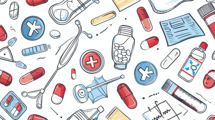 Medical elements. Hand drawn graphic vector seamless