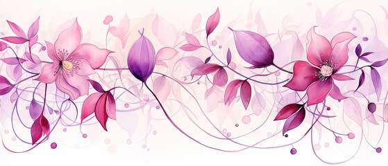 purple flowers on a white background with pink and purple leaves