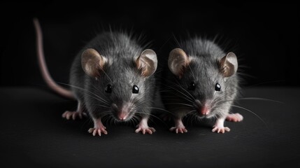 Two brown rats close up on a dark background.