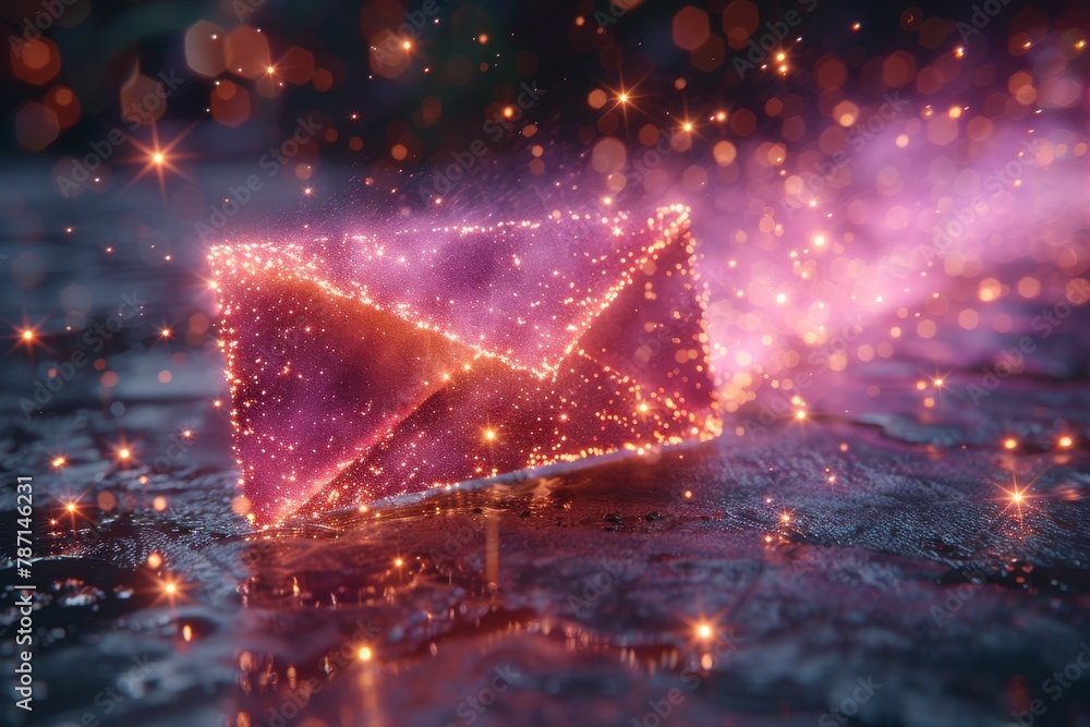 Aufkleber a digitally enhanced image of a sparkling paper boat with a bokeh effect in the background