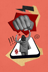 Composite collage picture image of fighting fist attack cyber bullying violence problem concept...