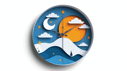 Paper cut craft style clock with day and night sky