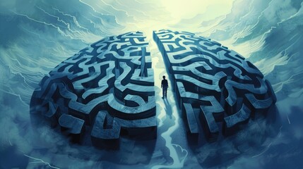 Human brain in a maze with a person at its center. National Mental Health Awareness