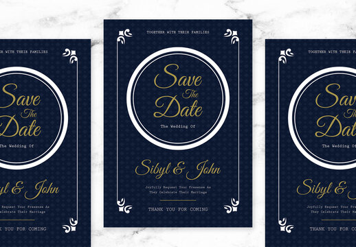 Dark Blue and Gold Wedding Invitation