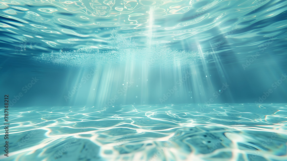 Poster Underwater empty swimming pool background with copy space : Generative AI