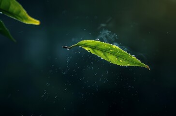 Grain rain, leaves and drops, spring background