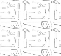 Vector seamless pattern of hand drawn sketch doodle outline instruments isolated on white background