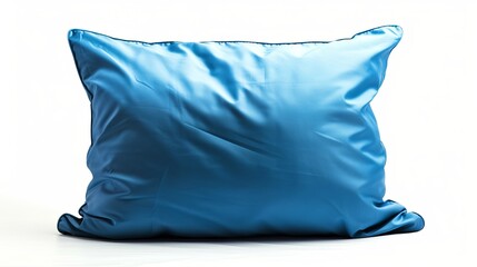 A decorative blue pillow isolated against a white background