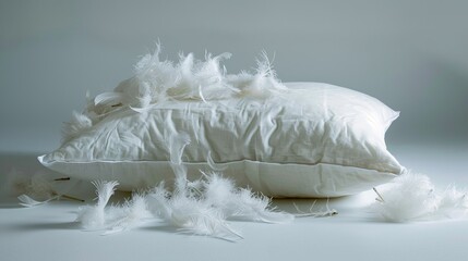 A natural feather-filled pillow, stuffed with bird feathers, showcasing its material