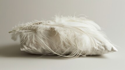A natural feather-filled pillow, stuffed with bird feathers, showcasing its material
