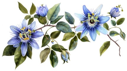 Passiflora caerulea plant with blue flowers - obrazy, fototapety, plakaty