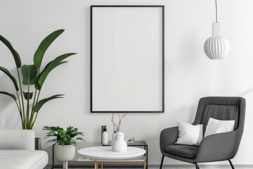 Modern scandinavian interior with poster mockup created with generative ai