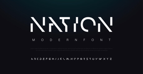 Nation Modern minimal abstract alphabet fonts. Typography technology, electronic, movie, digital, music, future, logo creative font. vector illustration - obrazy, fototapety, plakaty