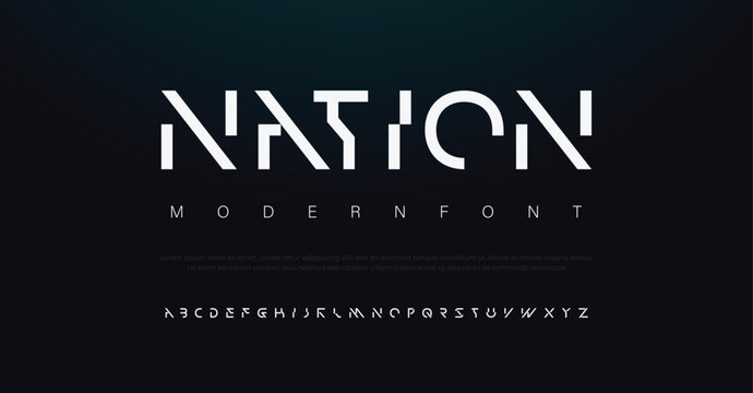 Nation Modern minimal abstract alphabet fonts. Typography technology, electronic, movie, digital, music, future, logo creative font. vector illustration